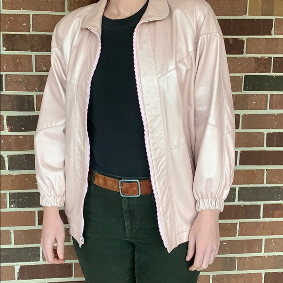 80s Pink Metallic Leather Jacket - Picture 3 of 5
